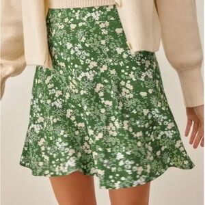 Reformation Green Floral Mini Skirt